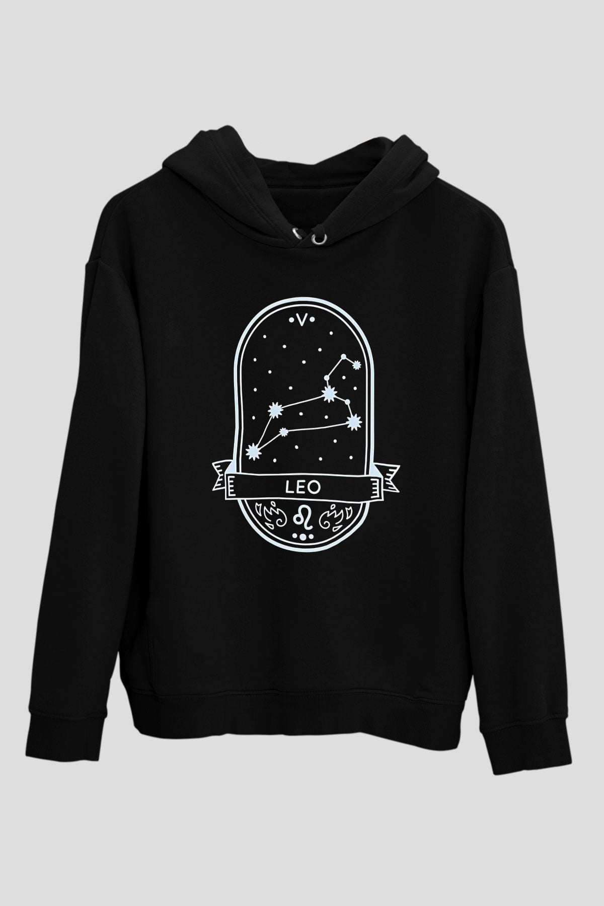 Aslan Burcu Baskılı Unisex Siyah Hoodie