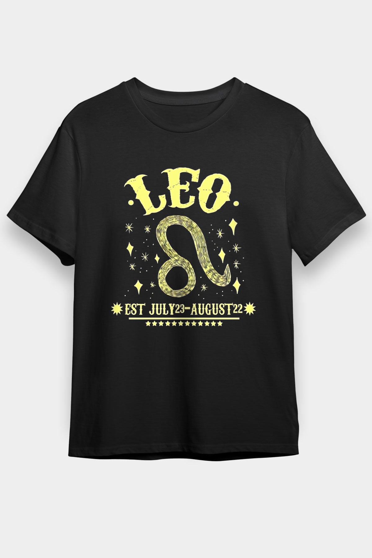 Aslan Burcu Baskılı Unisex Siyah Tişört - Tshirt