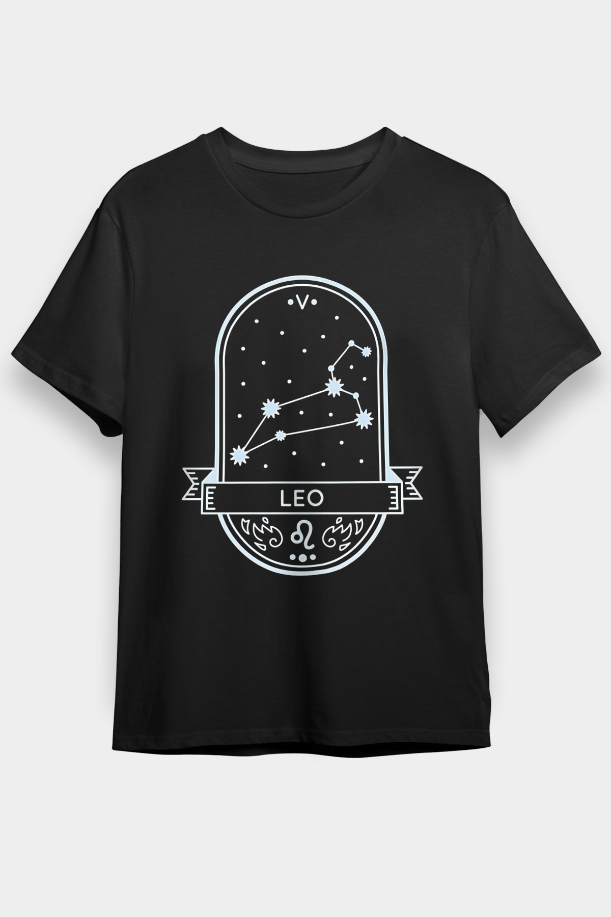 Aslan Burcu Baskılı Unisex Siyah Tişört - Tshirt