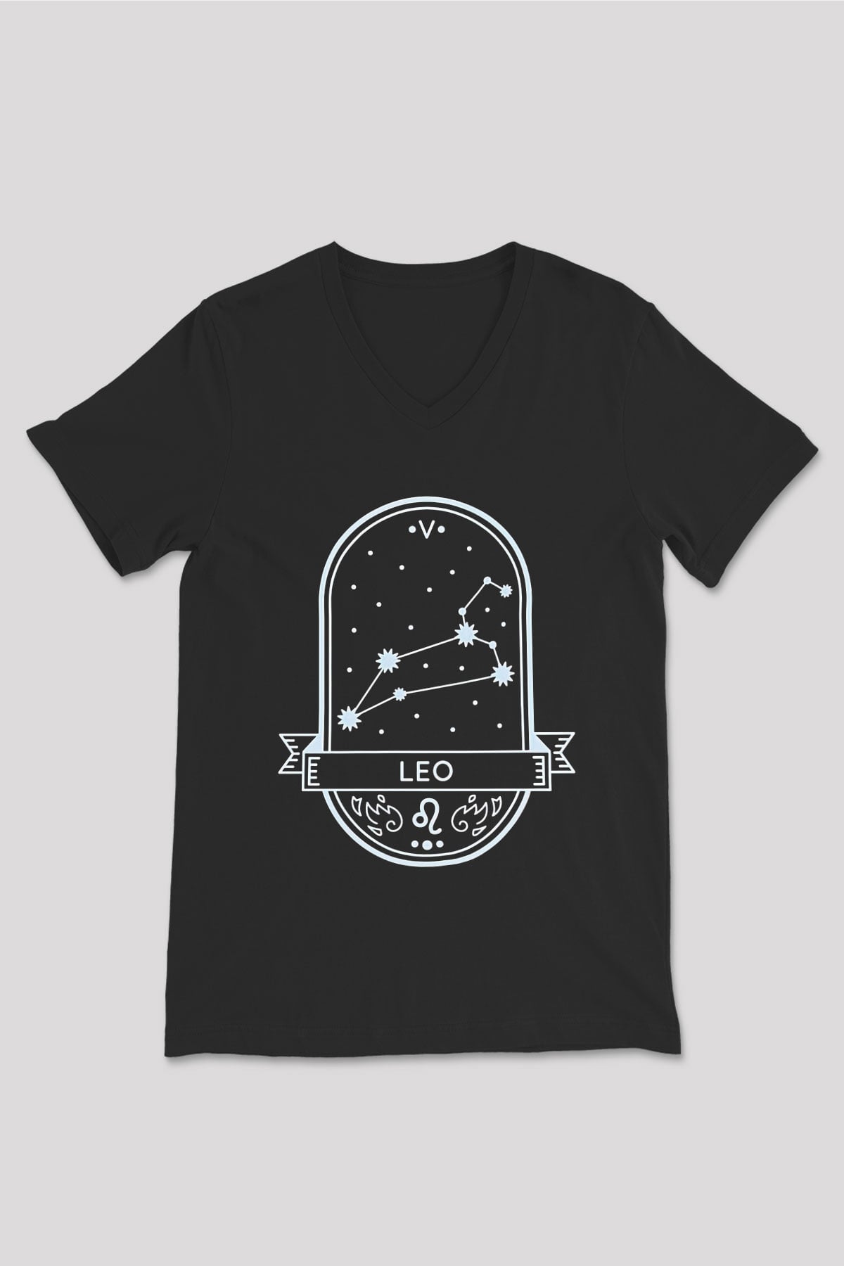 Aslan Burcu Baskılı Unisex Siyah V Yaka Tişört - Tshirt