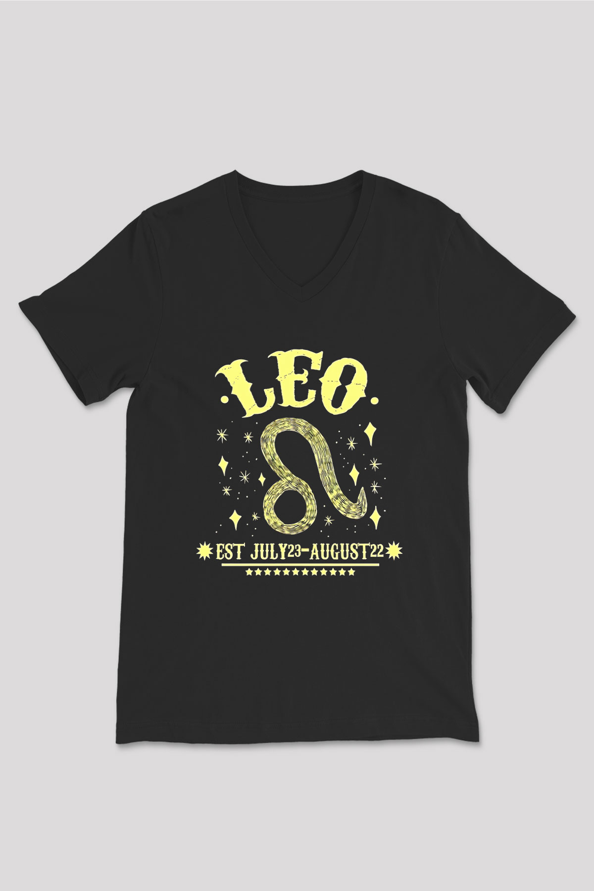Aslan Burcu Baskılı Unisex Siyah V Yaka Tişört - Tshirt