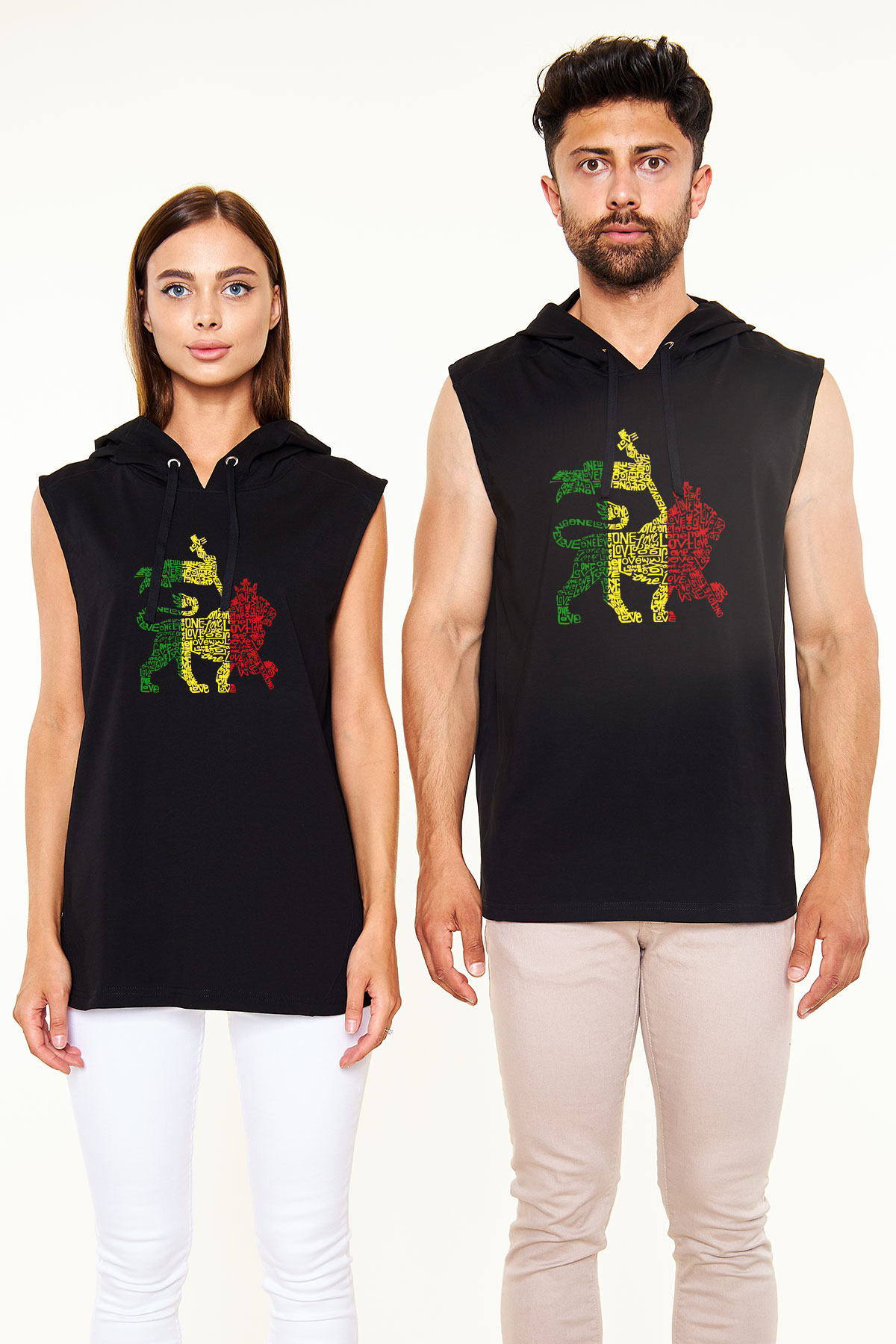 Aslan Siyah Unisex Kapüşonlu Kolsuz Tişört