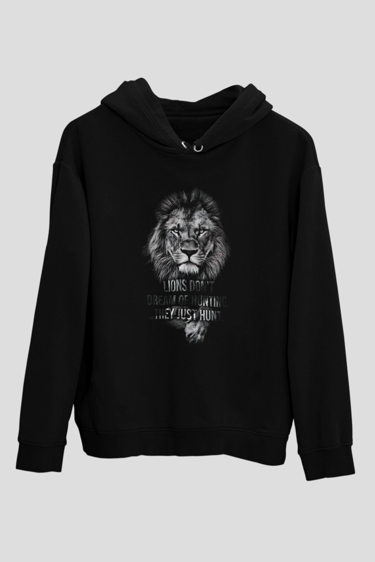 Aslan Siyah Unisex Kapüşonlu Sweatshirt