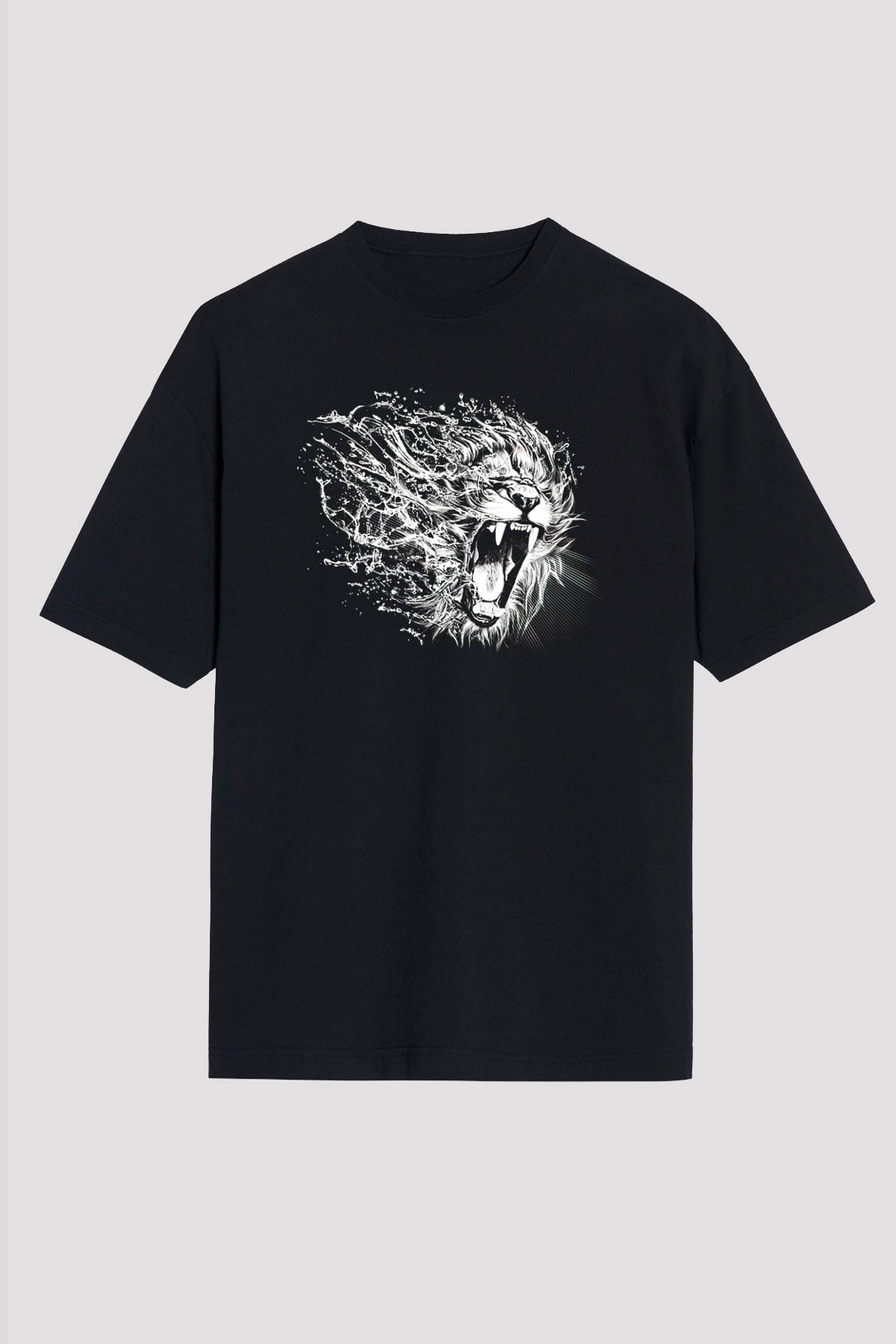 Aslan Siyah Unisex Oversize Tişört T-Shirt