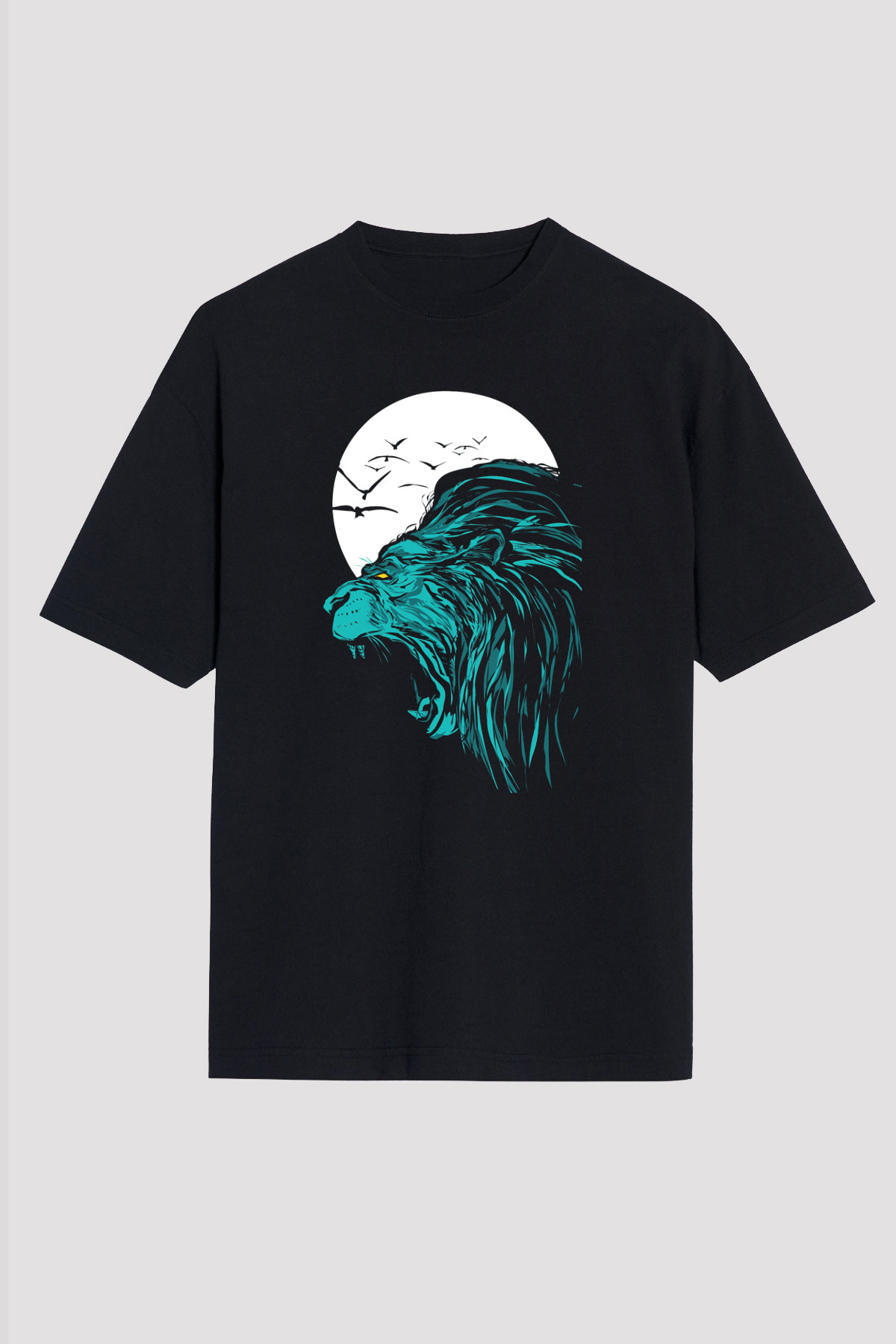 Aslan Siyah Unisex Oversize Tişört T-Shirt
