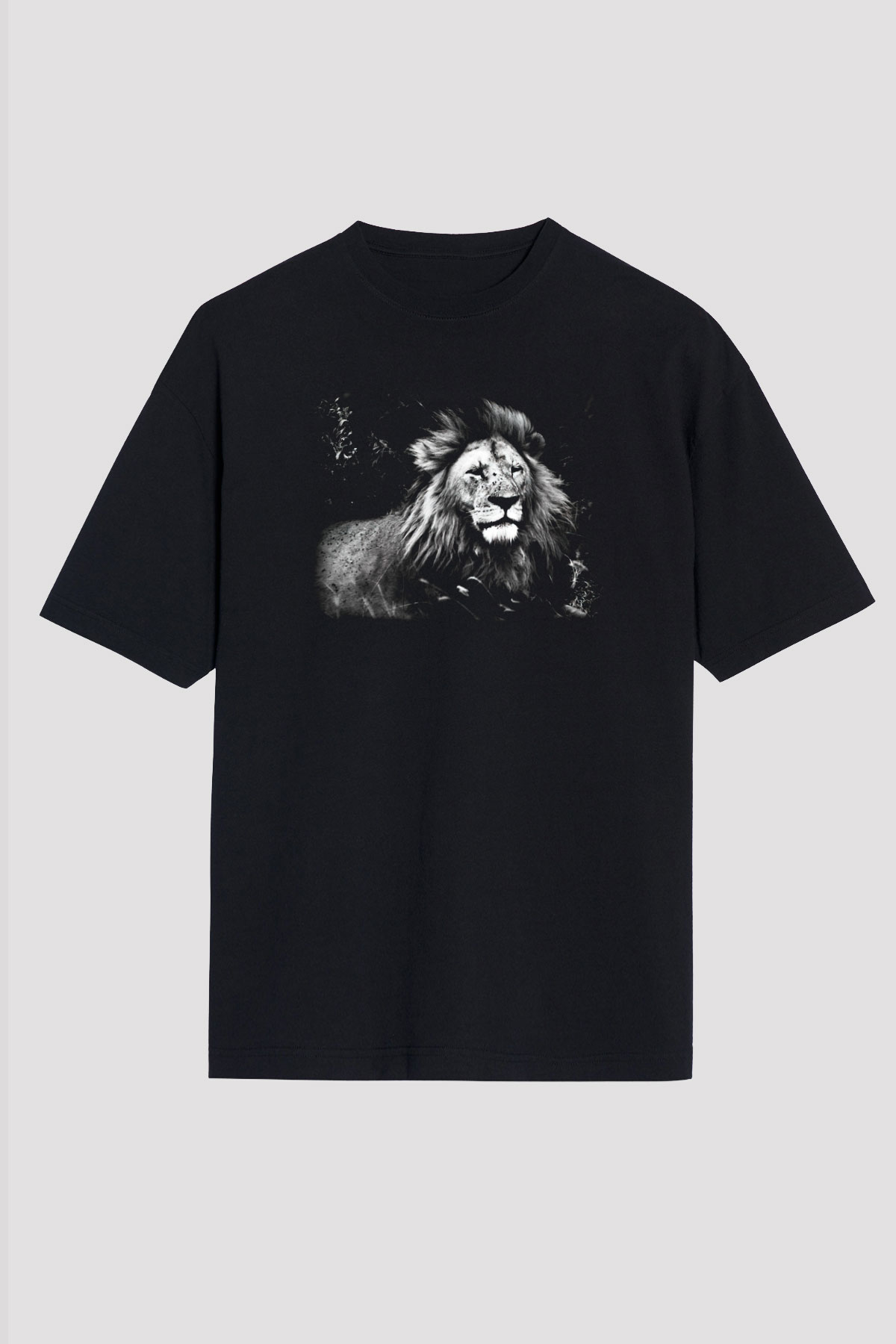 Aslan Siyah Unisex Oversize Tişört T-Shirt