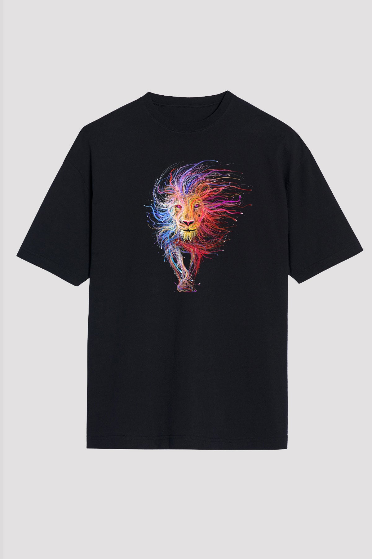 Aslan Siyah Unisex Oversize Tişört T-Shirt