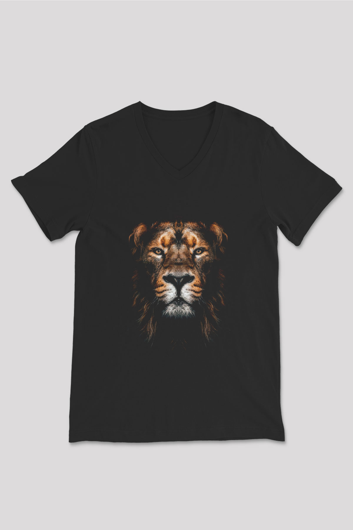 Aslan Siyah Unisex V Yaka Tişört