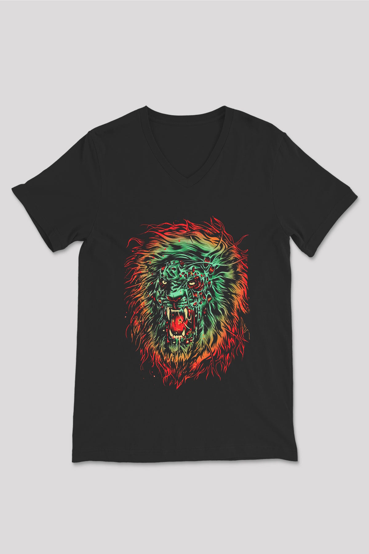 Aslan Siyah Unisex V Yaka Tişört