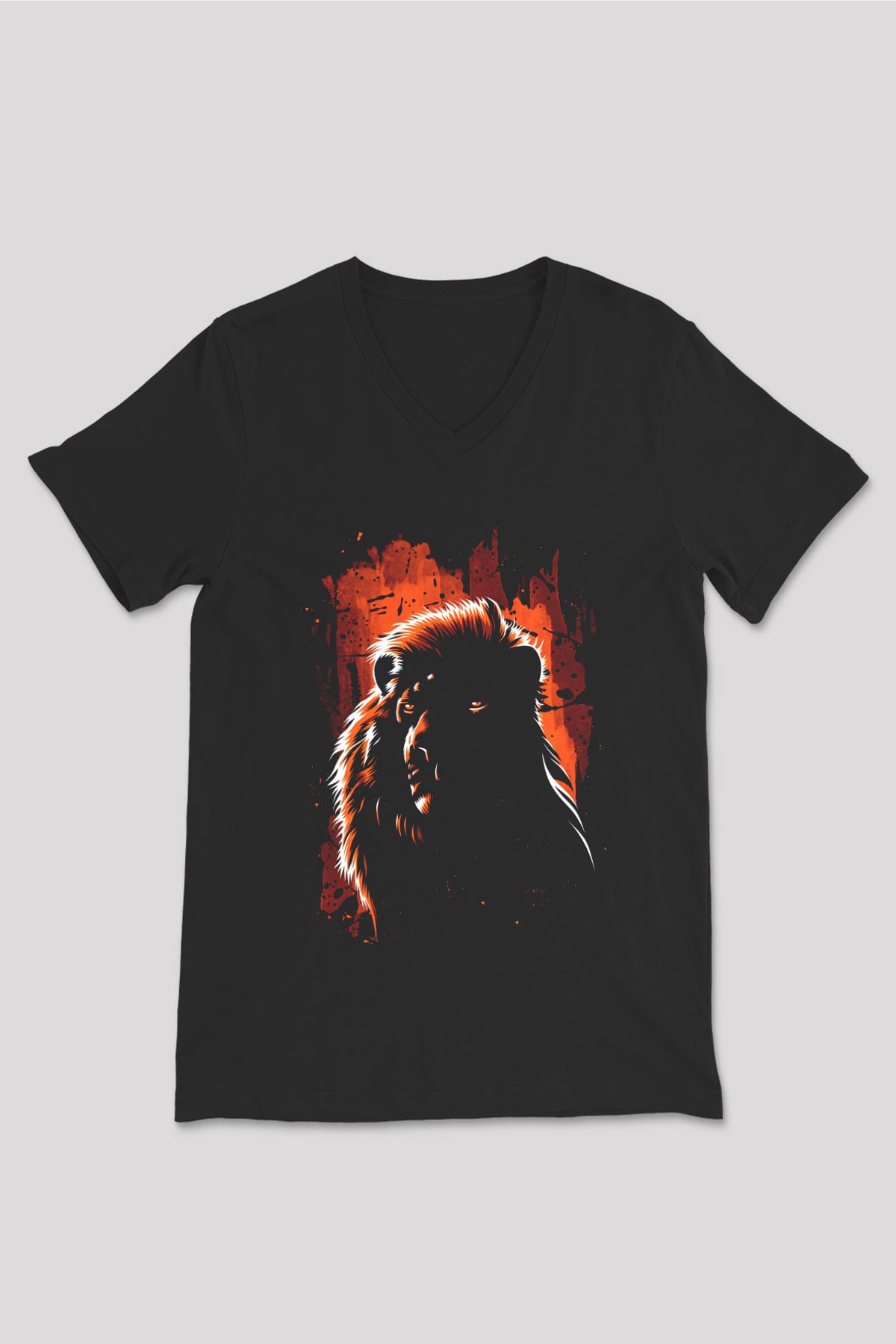 Aslan Siyah Unisex V Yaka Tişört