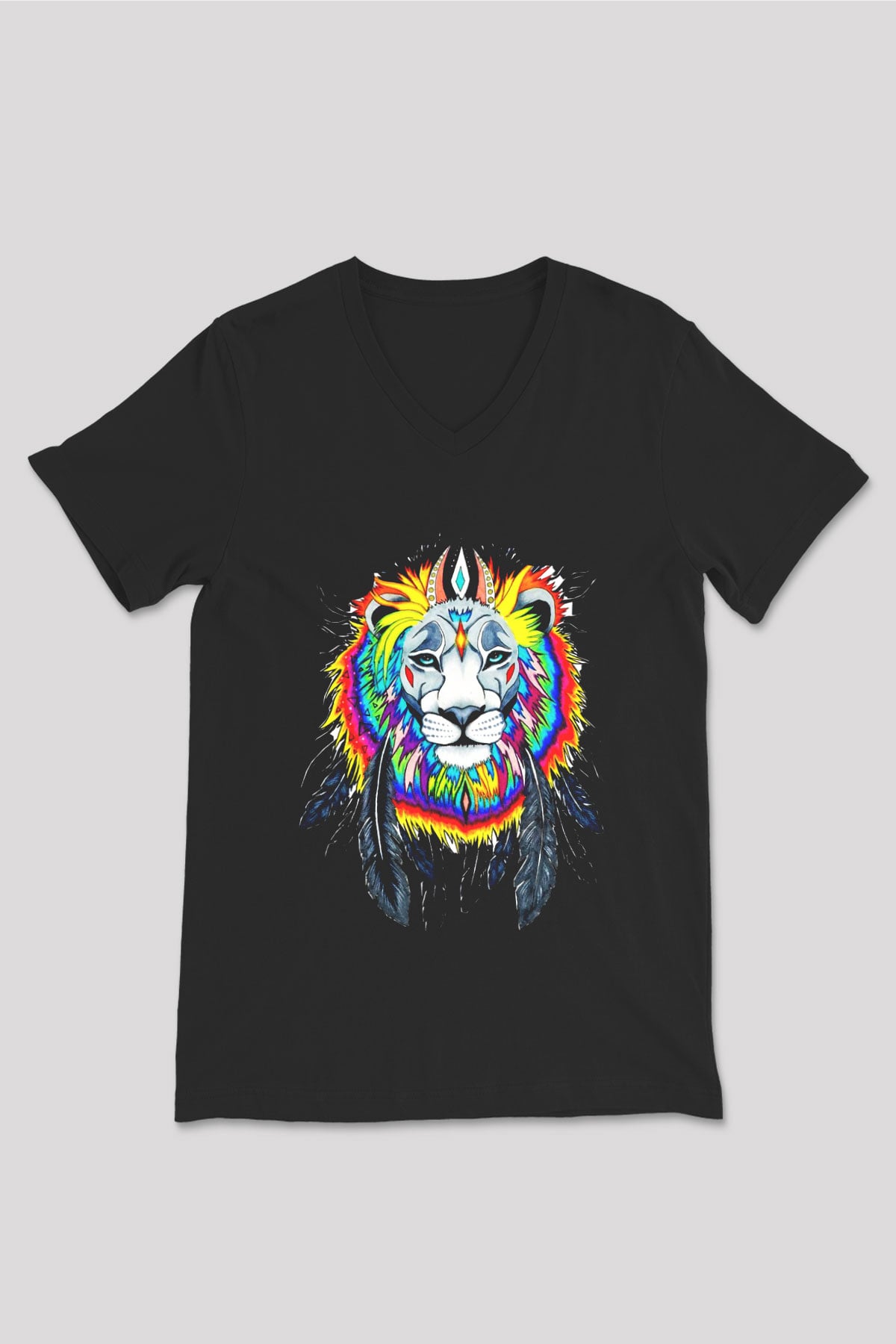 Aslan Siyah Unisex V Yaka Tişört T-Shirt