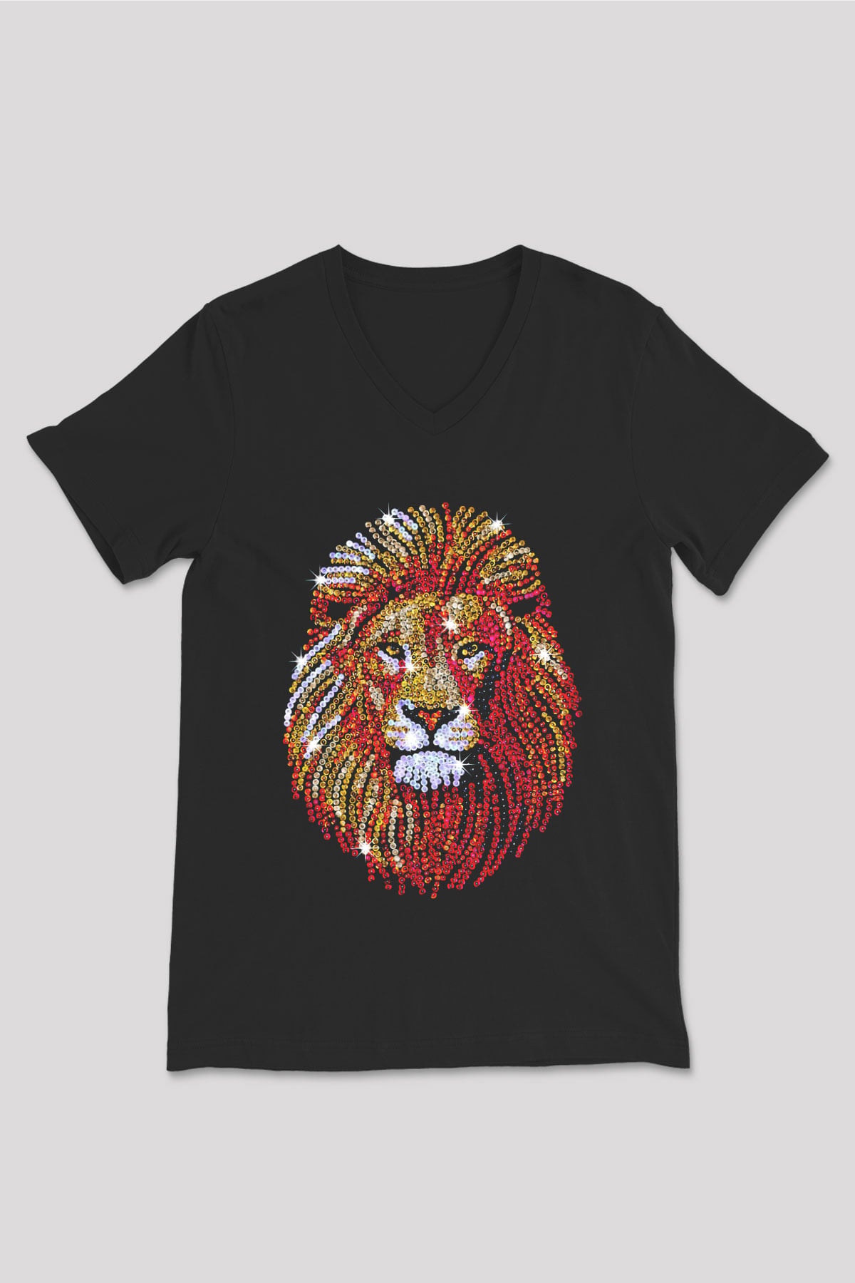 Aslan Siyah Unisex V Yaka Tişört T-Shirt