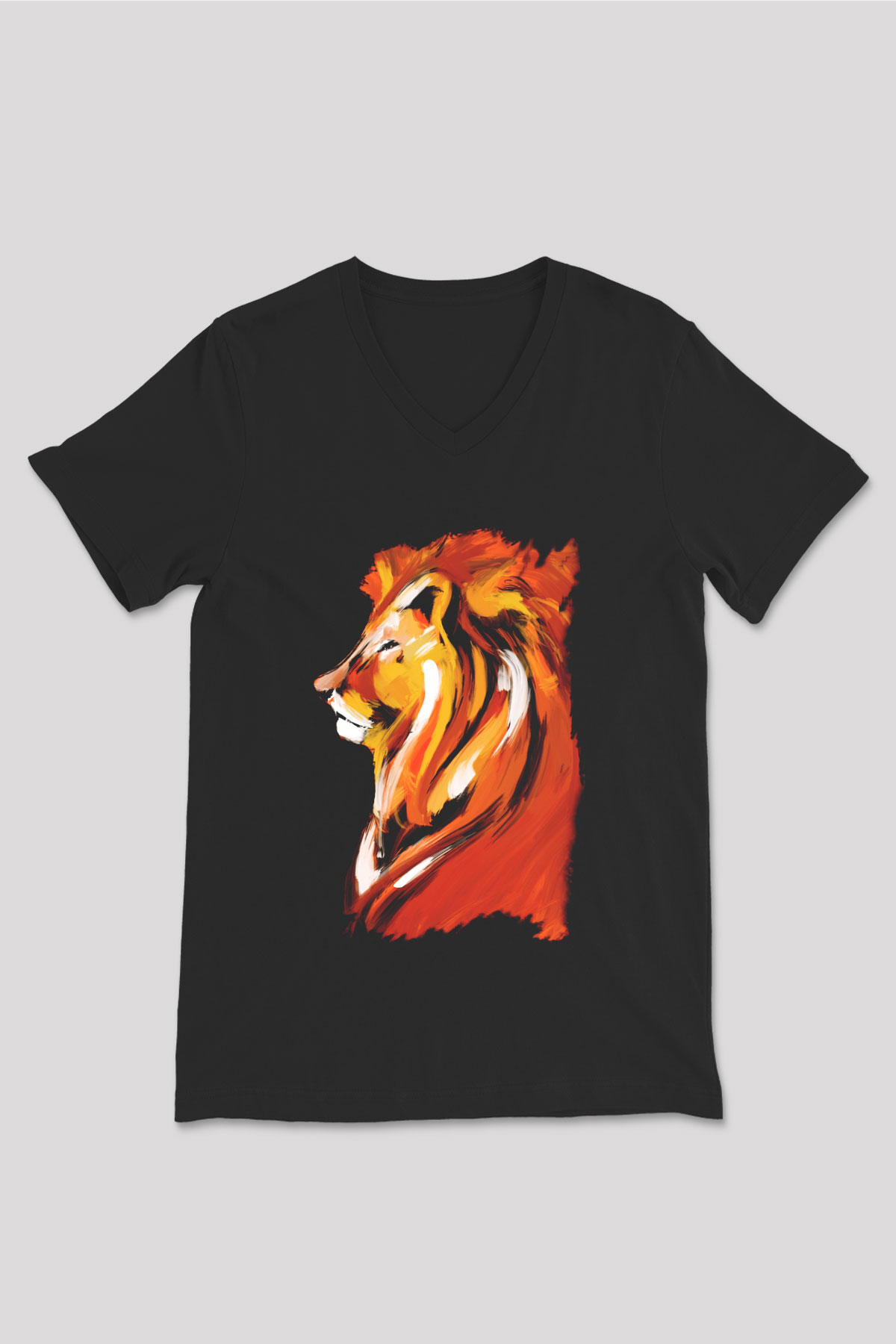 Aslan Siyah Unisex V Yaka Tişört T-Shirt