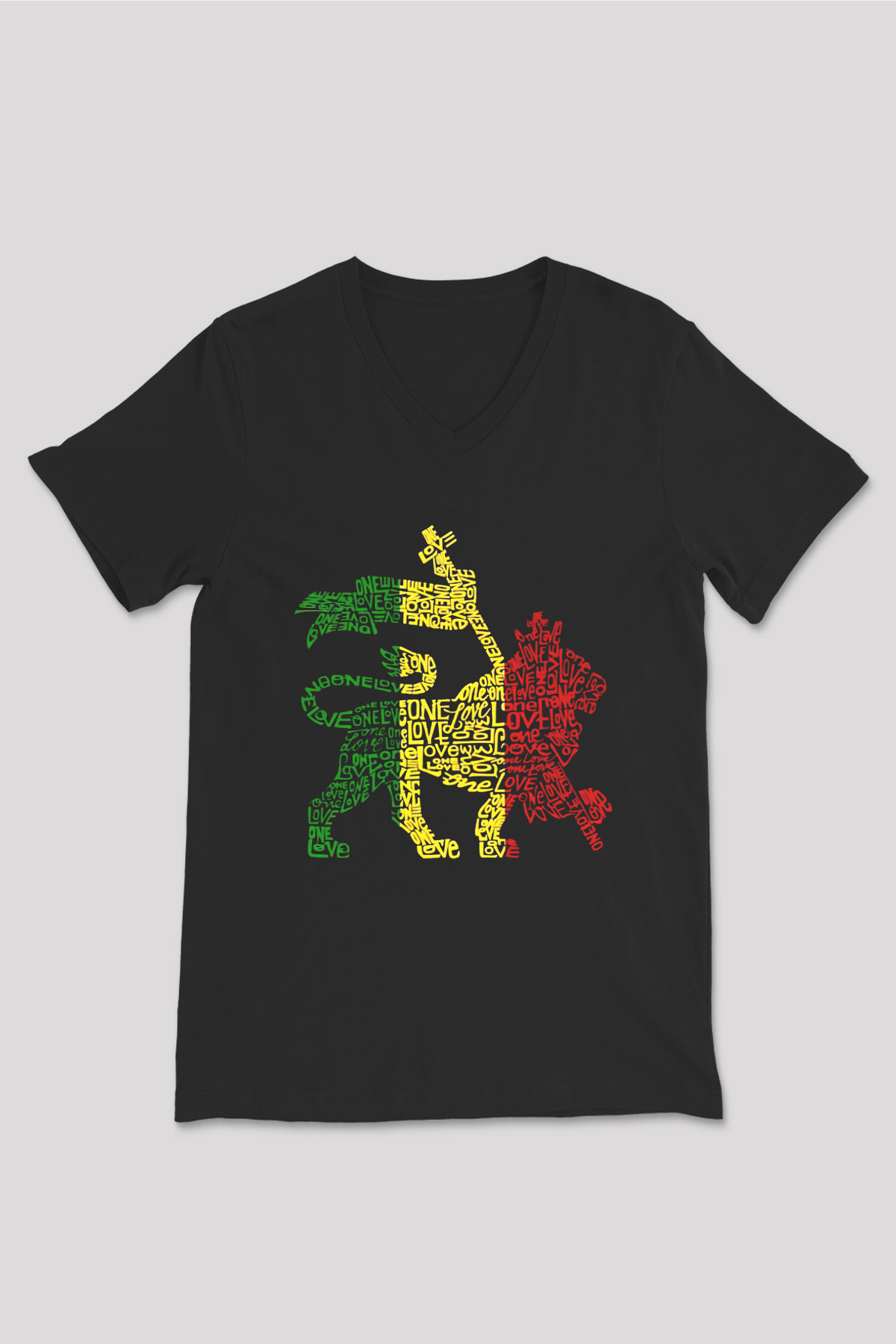 Aslan Siyah Unisex V Yaka Tişört T-Shirt