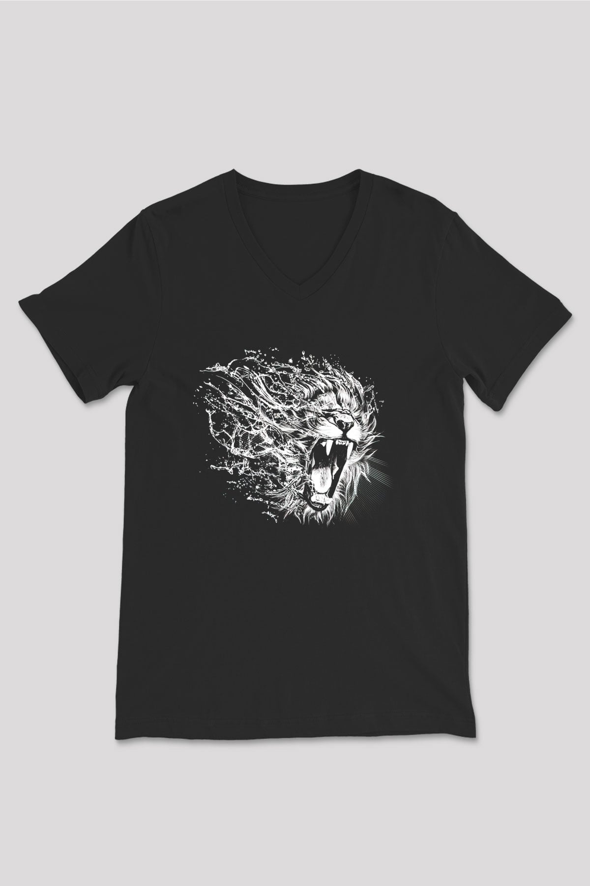 Aslan Siyah Unisex V Yaka Tişört T-Shirt