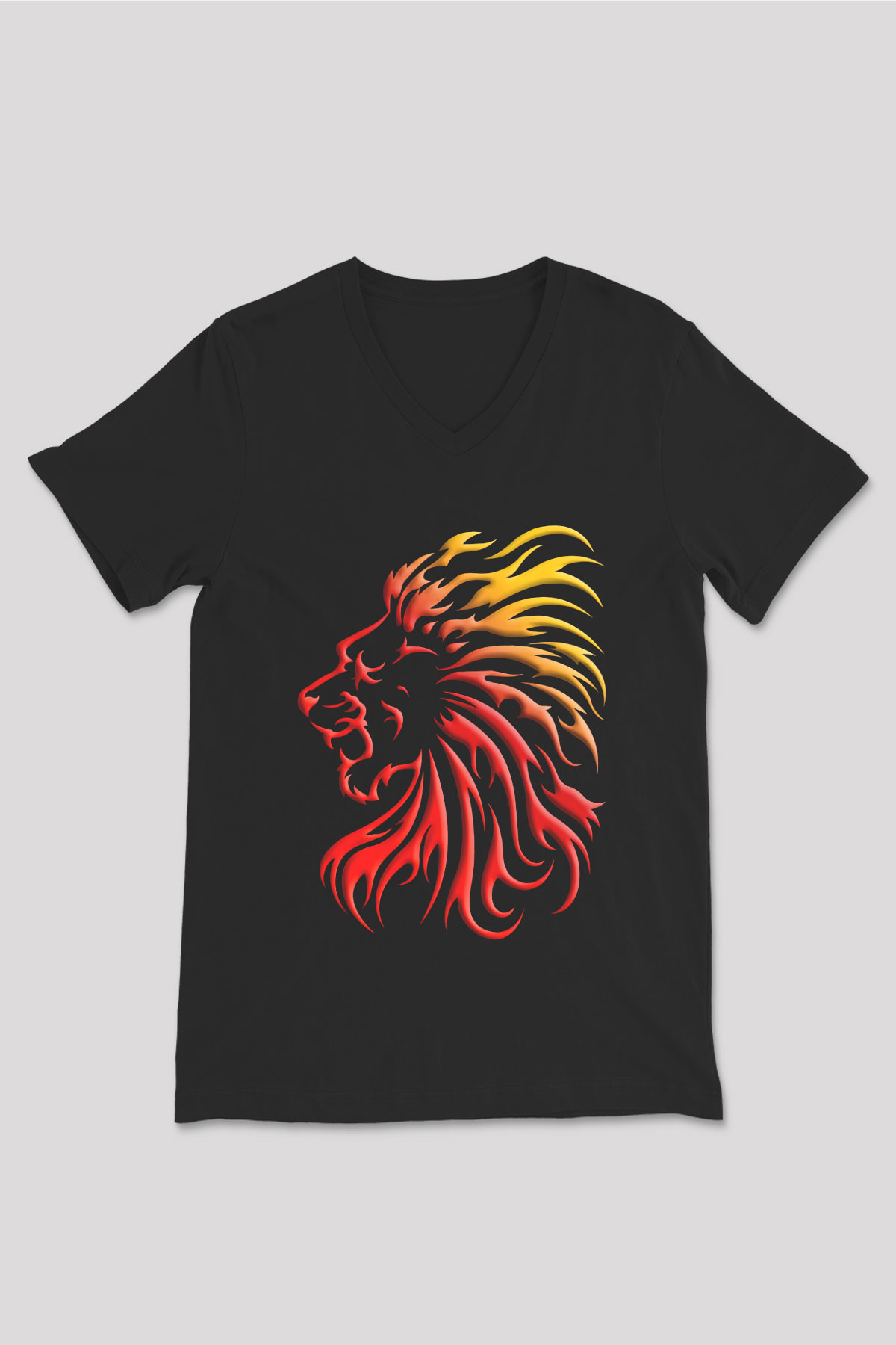 Aslan Siyah Unisex V Yaka Tişört T-Shirt