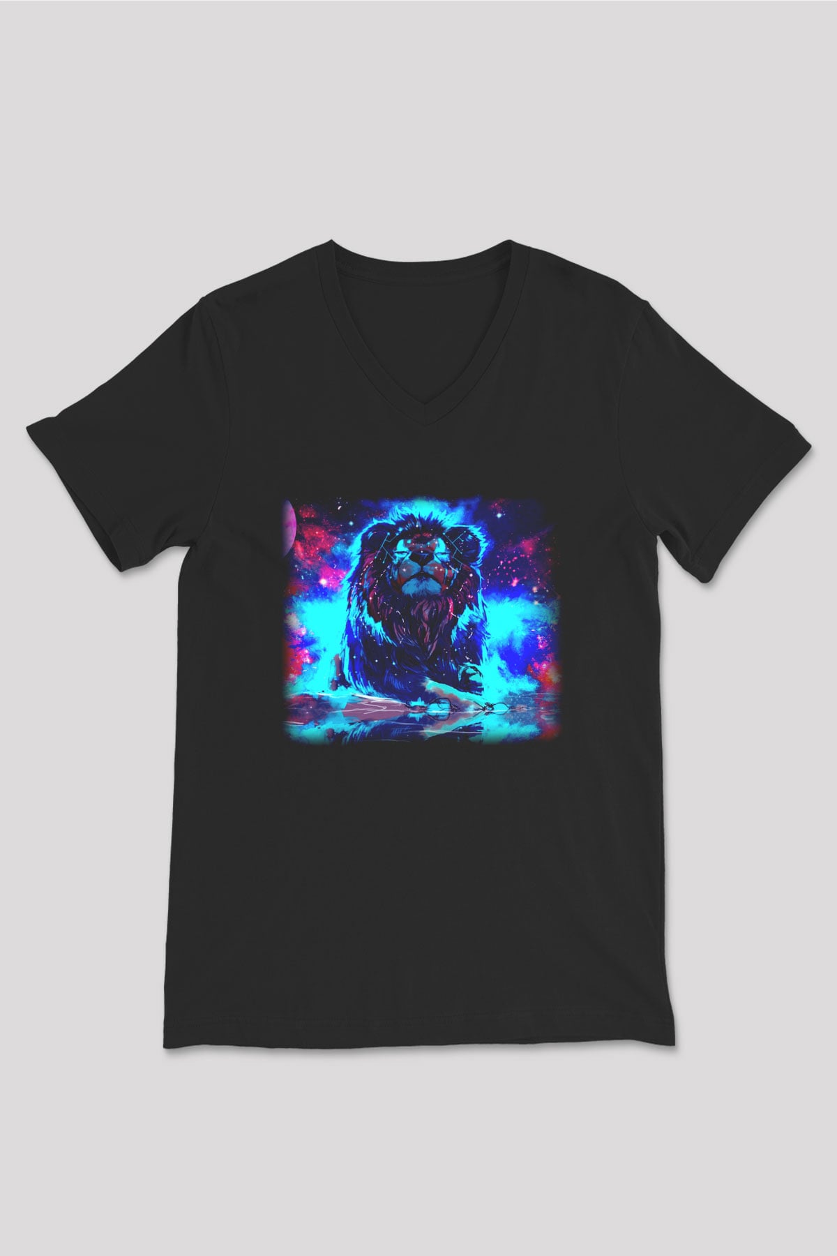 Aslan Siyah Unisex V Yaka Tişört T-Shirt