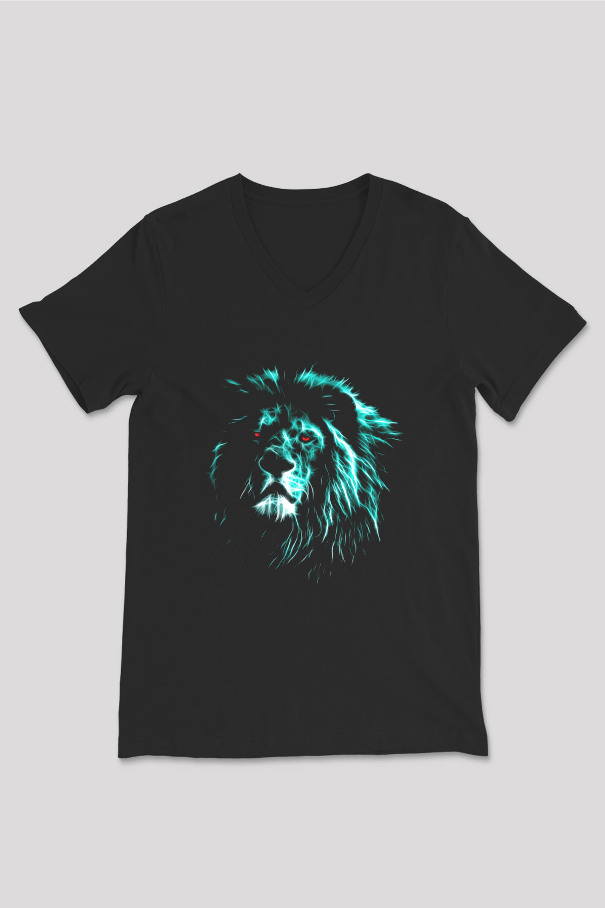 Aslan Siyah Unisex V Yaka Tişört T-Shirt