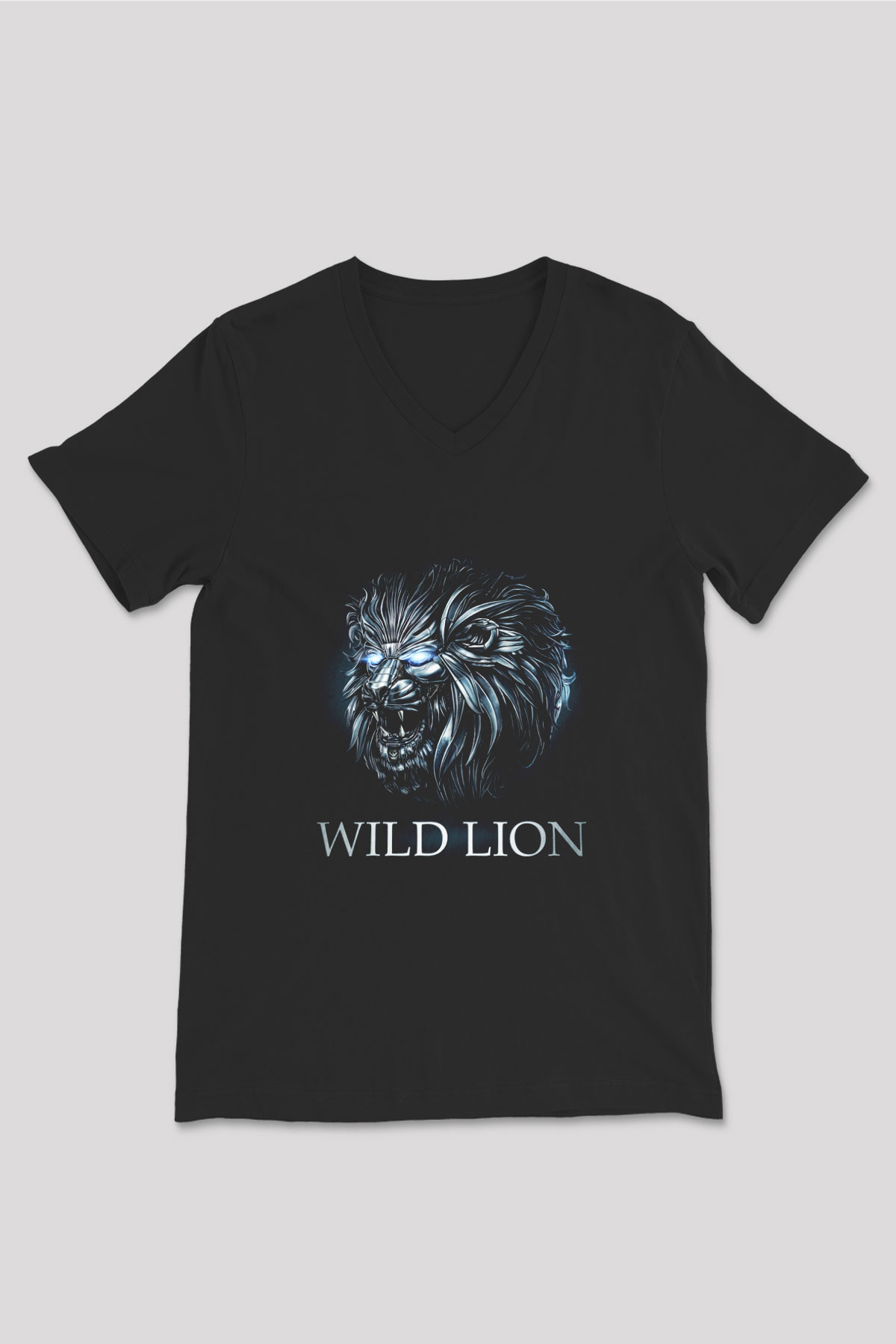 Aslan Siyah Unisex V Yaka Tişört T-Shirt