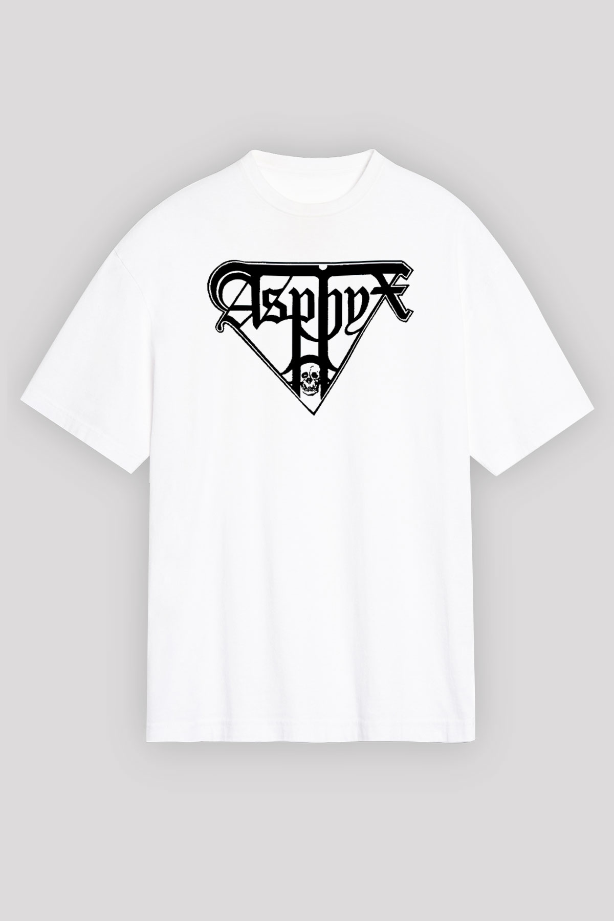 Asphyx Baskılı Beyaz Unisex Oversize Tişört - Tshirt