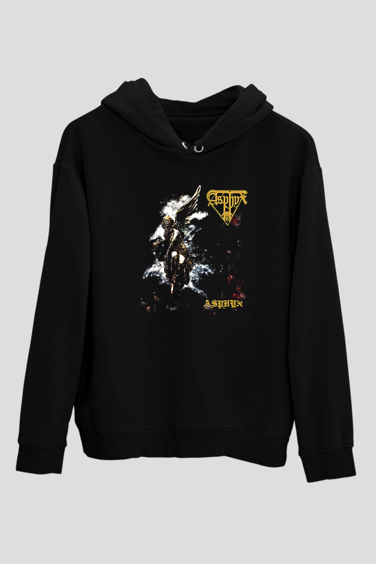 Asphyx Baskılı Unisex Siyah Kapüşonlu Sweatshirt