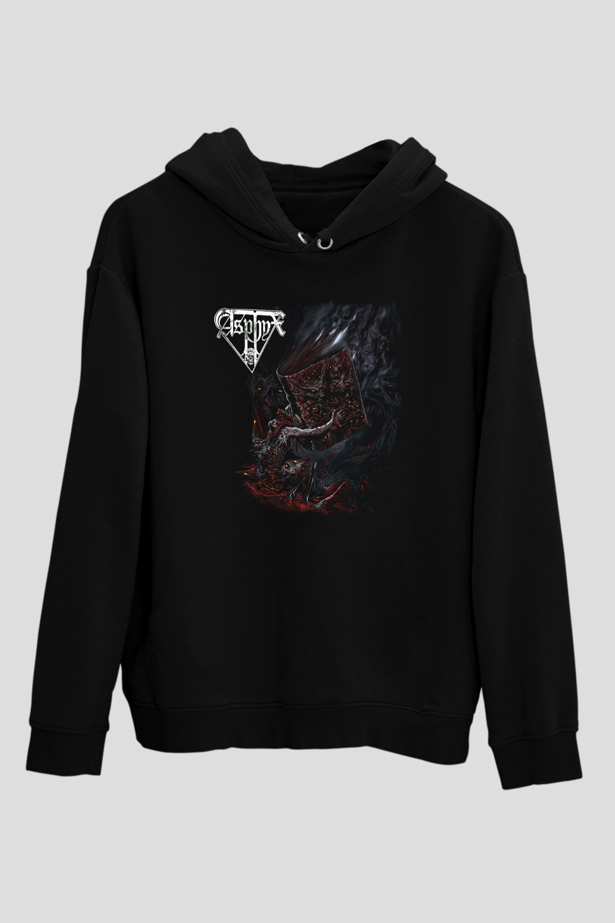Asphyx Baskılı Unisex Siyah Kapüşonlu Sweatshirt