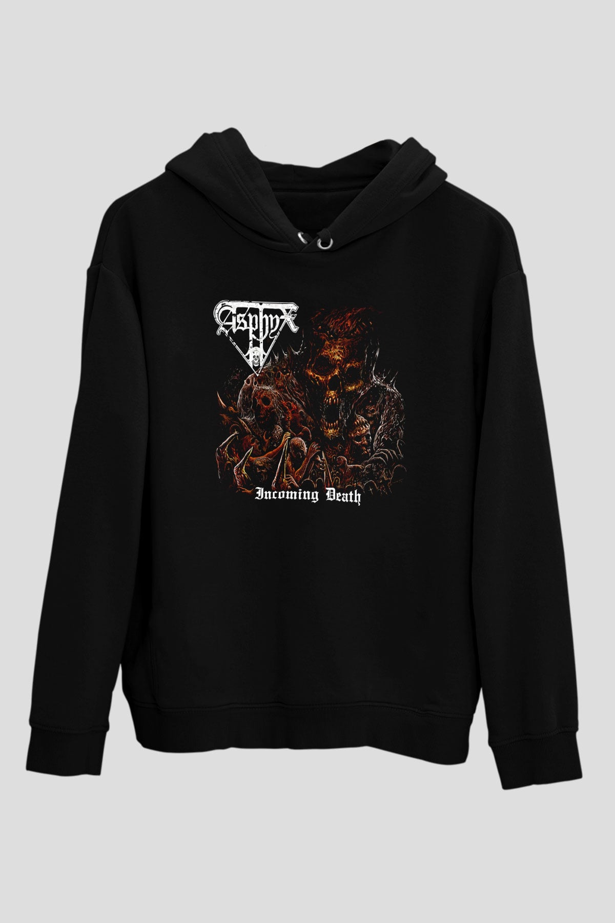 Asphyx Baskılı Unisex Siyah Kapüşonlu Sweatshirt