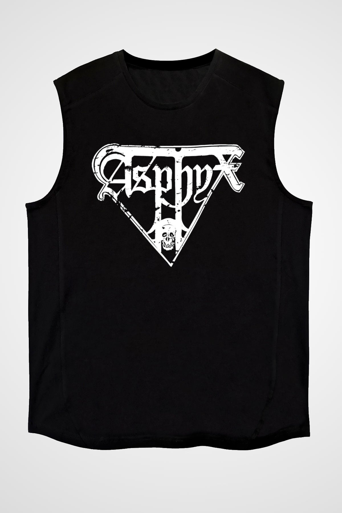 Asphyx Baskılı Unisex Siyah Kolsuz Tişört - Tshirt