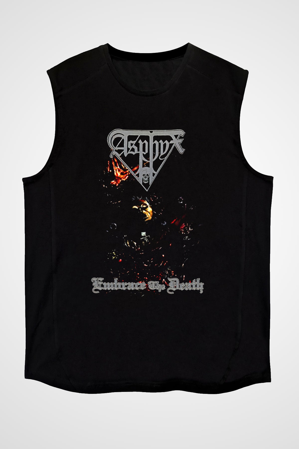 Asphyx Baskılı Unisex Siyah Kolsuz Tişört - Tshirt
