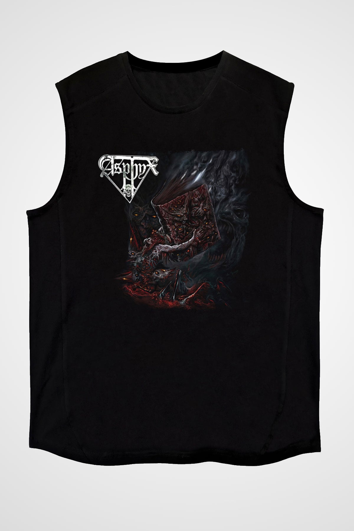 Asphyx Baskılı Unisex Siyah Kolsuz Tişört - Tshirt