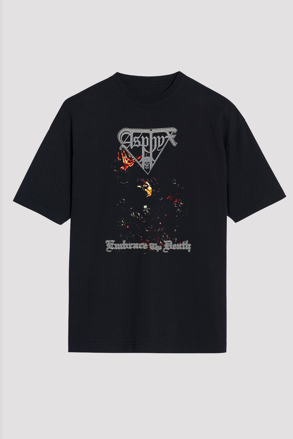 Asphyx Baskılı Unisex Siyah Oversize Tişört - Tshirt