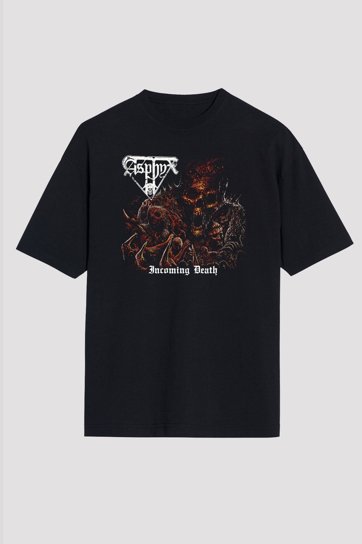 Asphyx Baskılı Unisex Siyah Oversize Tişört - Tshirt