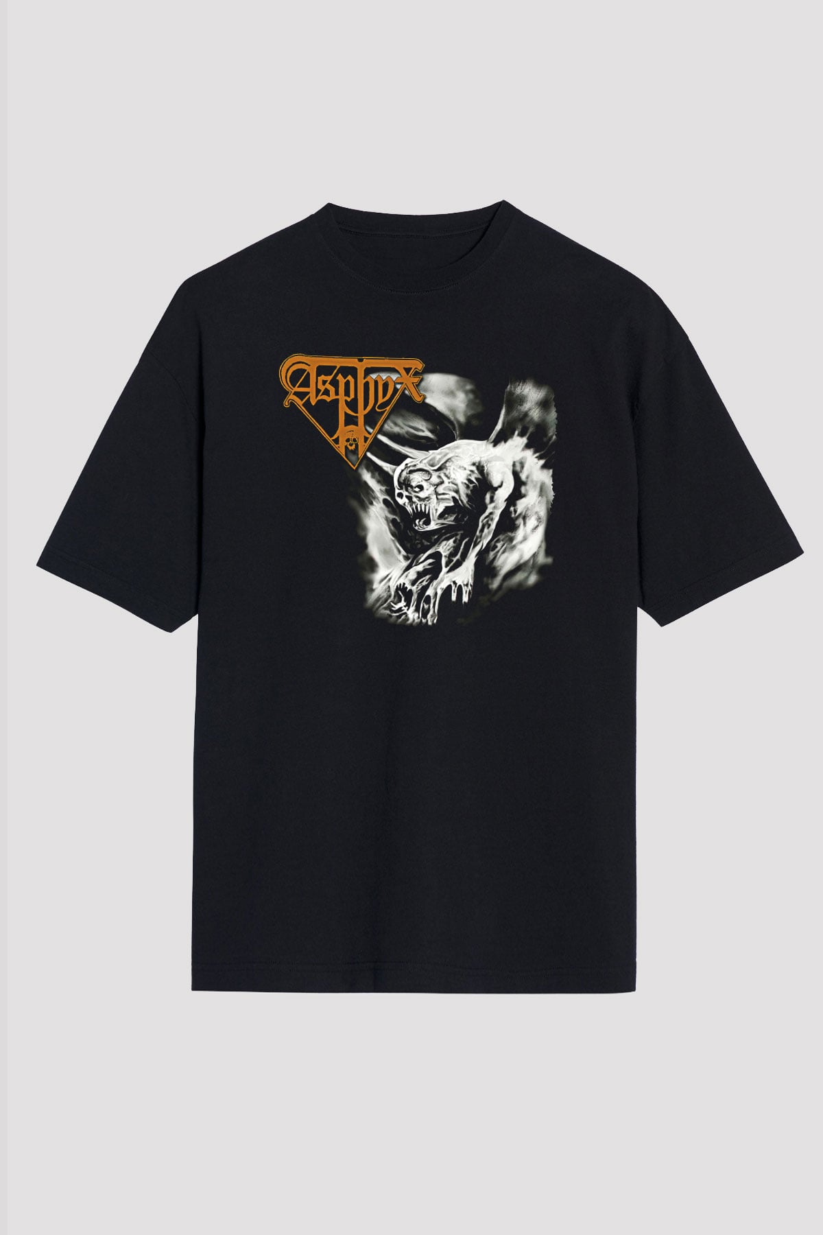 Asphyx Baskılı Unisex Siyah Oversize Tişört - Tshirt