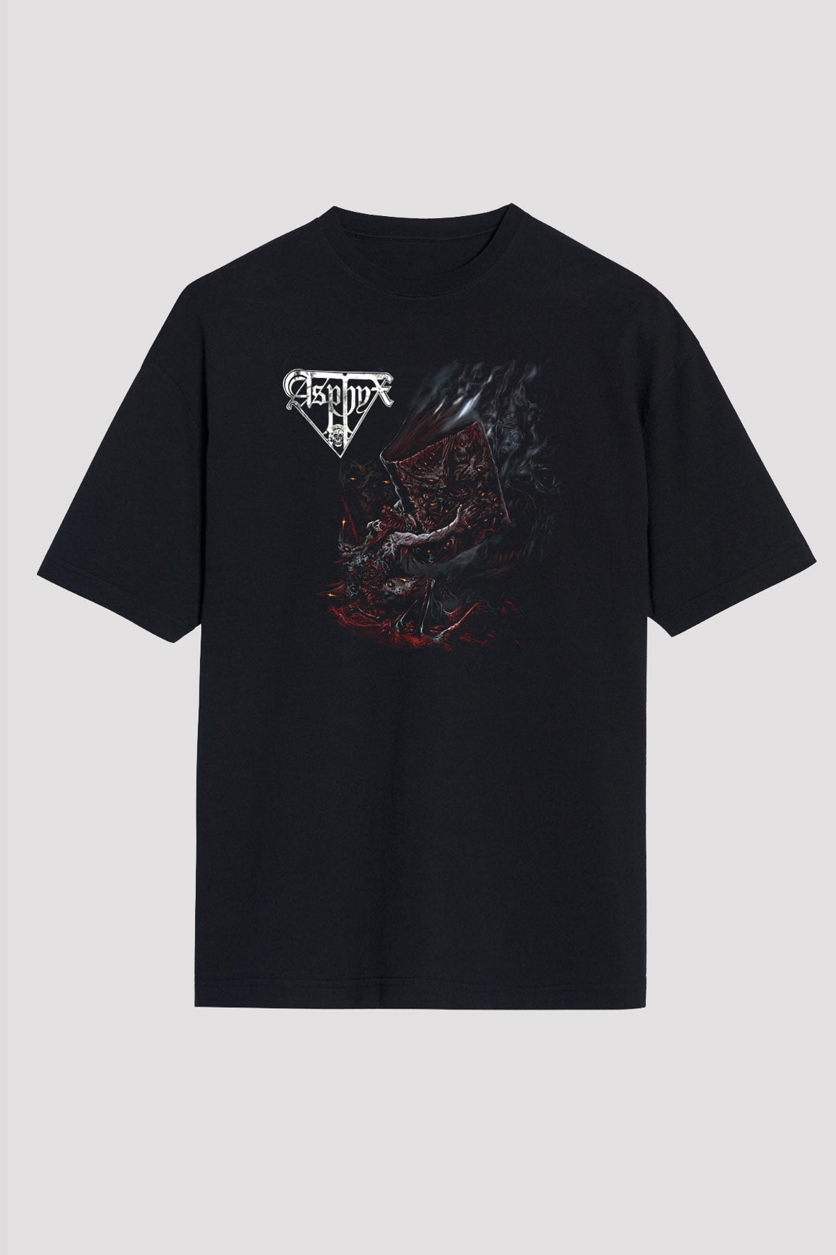 Asphyx Baskılı Unisex Siyah Oversize Tişört - Tshirt