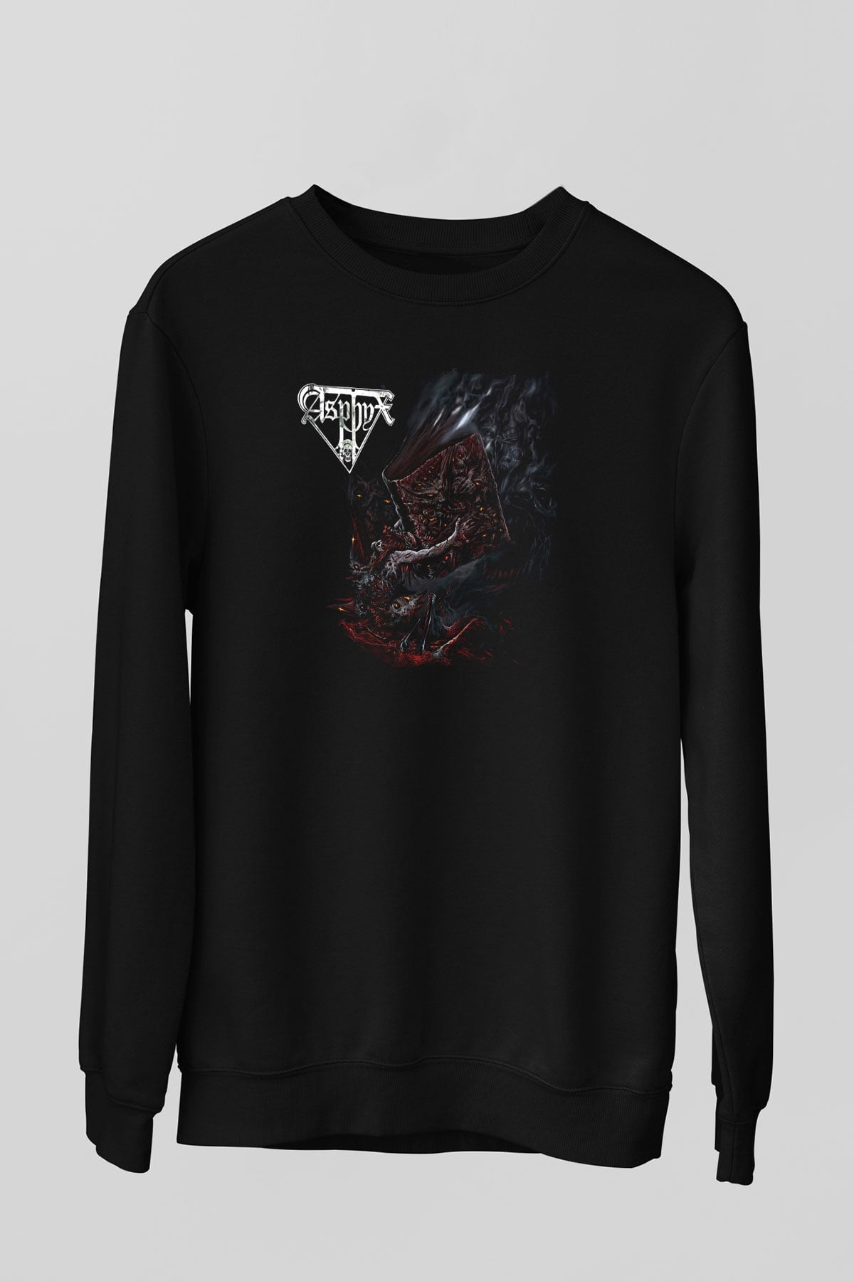 Asphyx Baskılı Unisex Siyah Sweatshirt