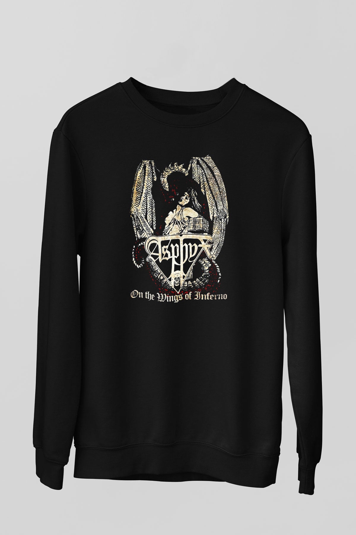 Asphyx Baskılı Unisex Siyah Sweatshirt