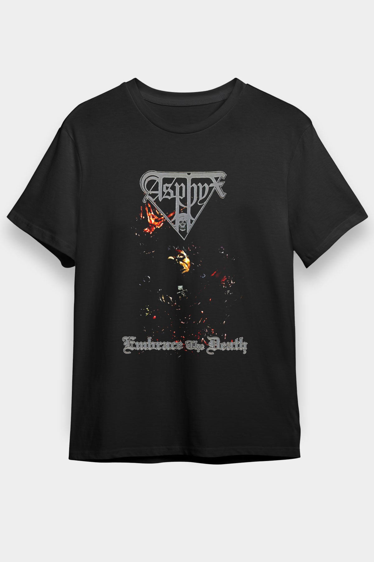Asphyx Baskılı Unisex Siyah Tişört - Tshirt