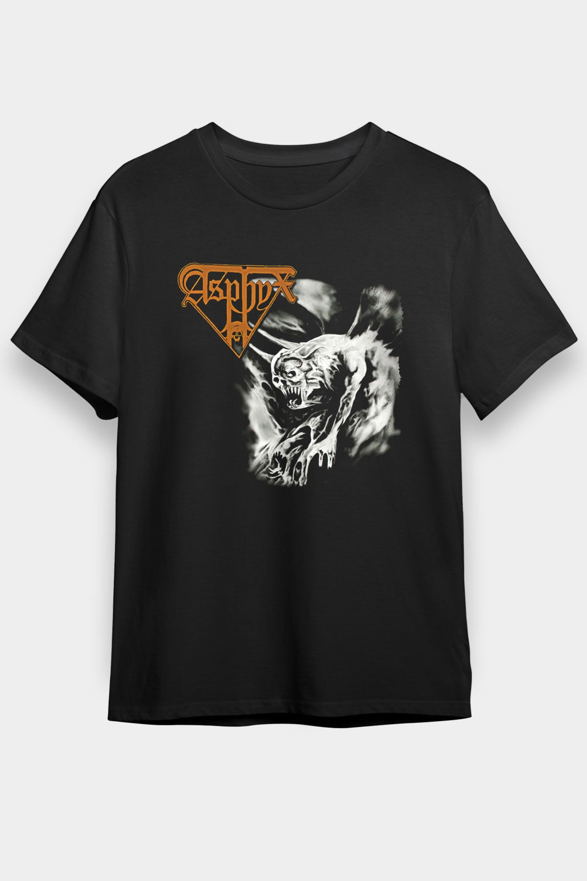 Asphyx Baskılı Unisex Siyah Tişört - Tshirt