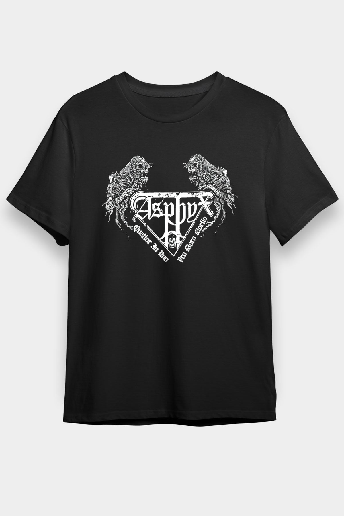 Asphyx Baskılı Unisex Siyah Tişört - Tshirt