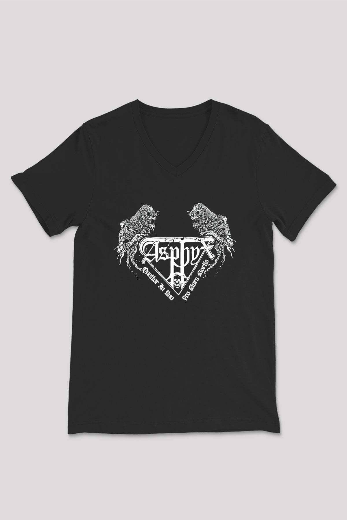 Asphyx Baskılı Unisex Siyah V Yaka Tişört - Tshirt