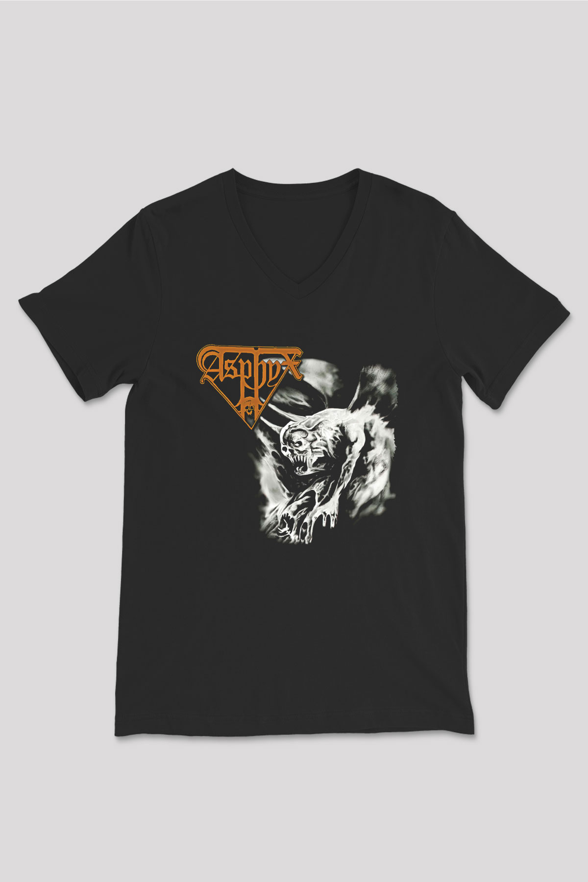 Asphyx Baskılı Unisex Siyah V Yaka Tişört - Tshirt