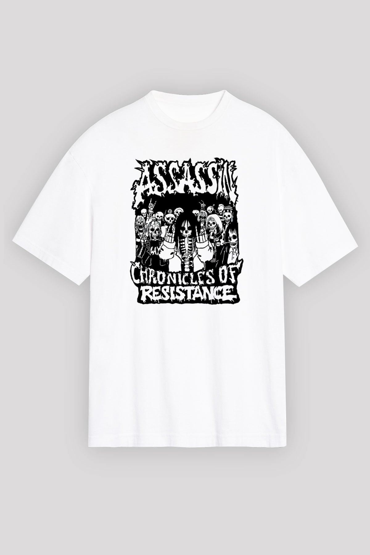 Assassin Baskılı Unisex Beyaz Oversize Tişört