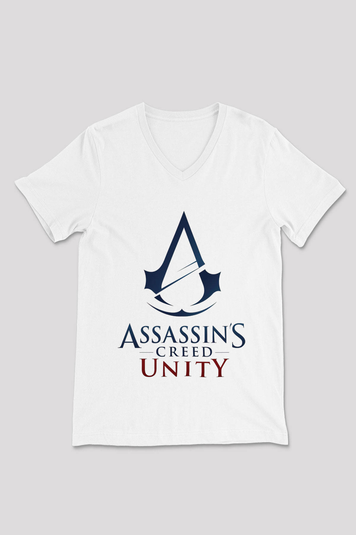 Assassin's Creed Beyaz Unisex V Yaka Tişört T-Shirt