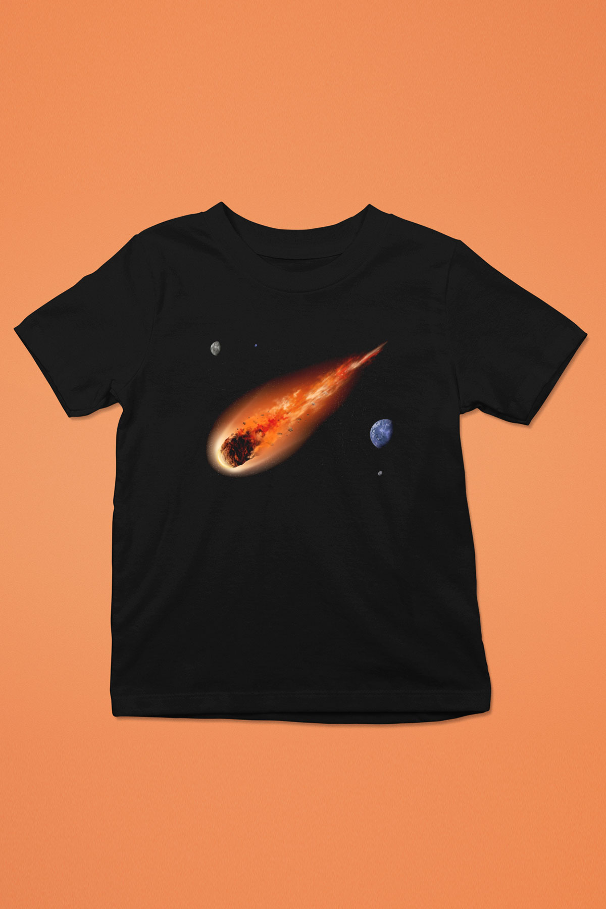Asteroit Baskılı Siyah Unisex Çocuk Tişört