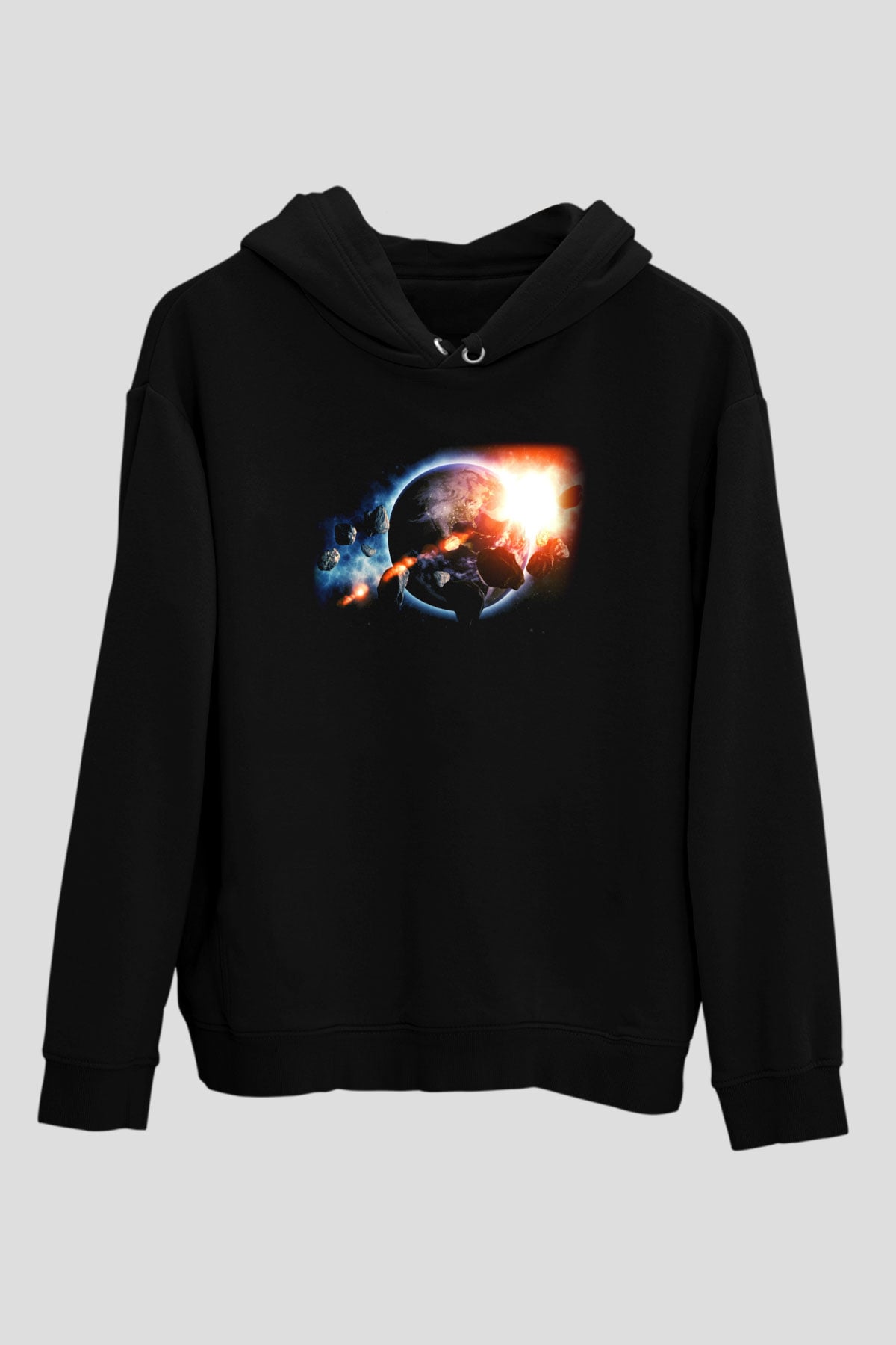 Asteroit Siyah Unisex Kapüşonlu Sweatshirt