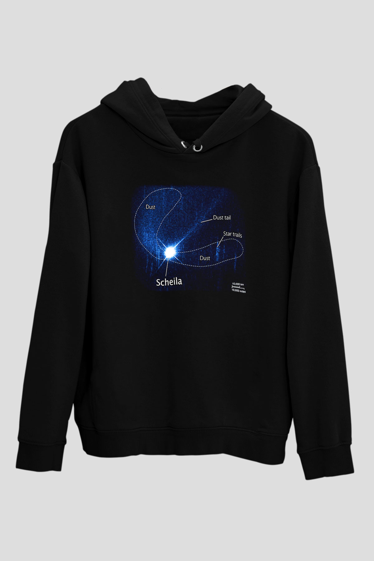 Asteroit Siyah Unisex Kapüşonlu Sweatshirt