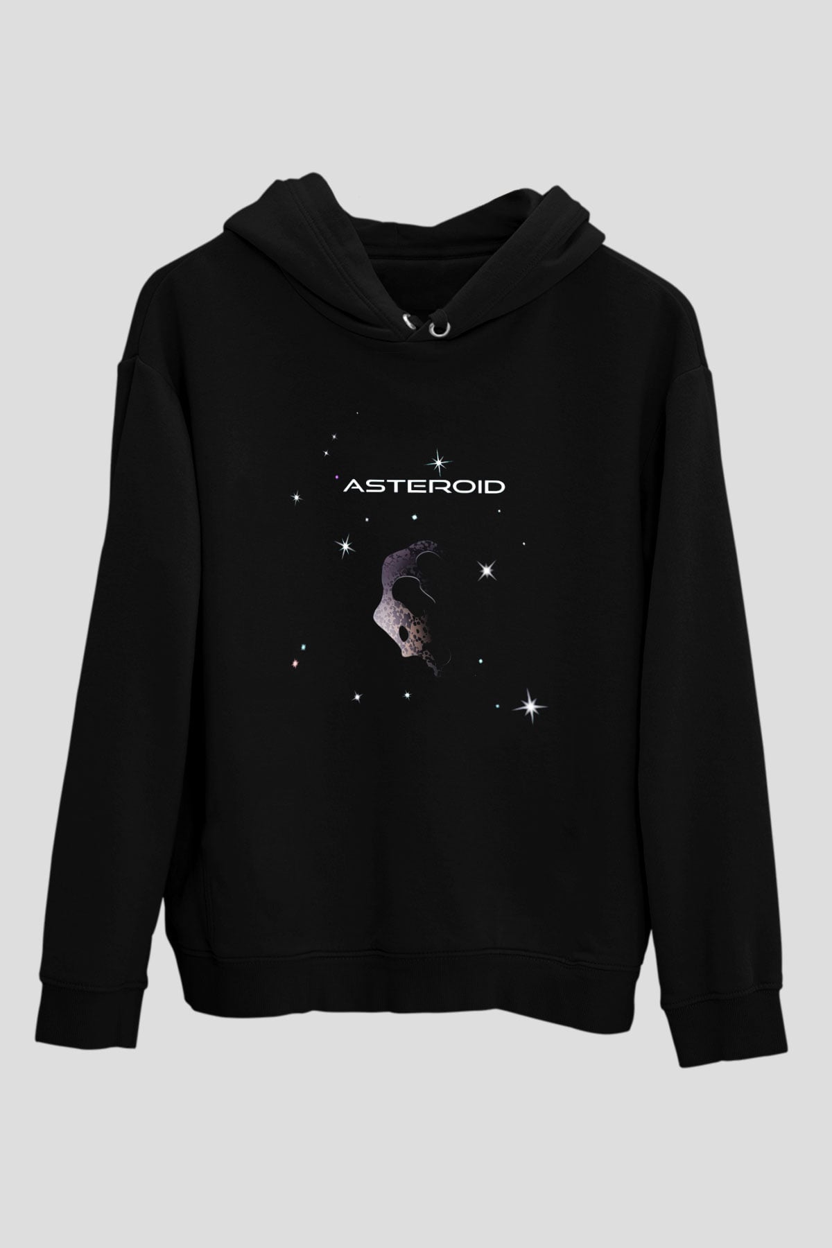 Asteroit Siyah Unisex Kapüşonlu Sweatshirt