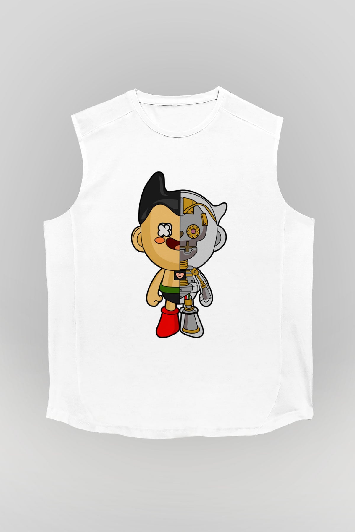Astroboy Baskılı Unisex Beyaz Kolsuz Tişört