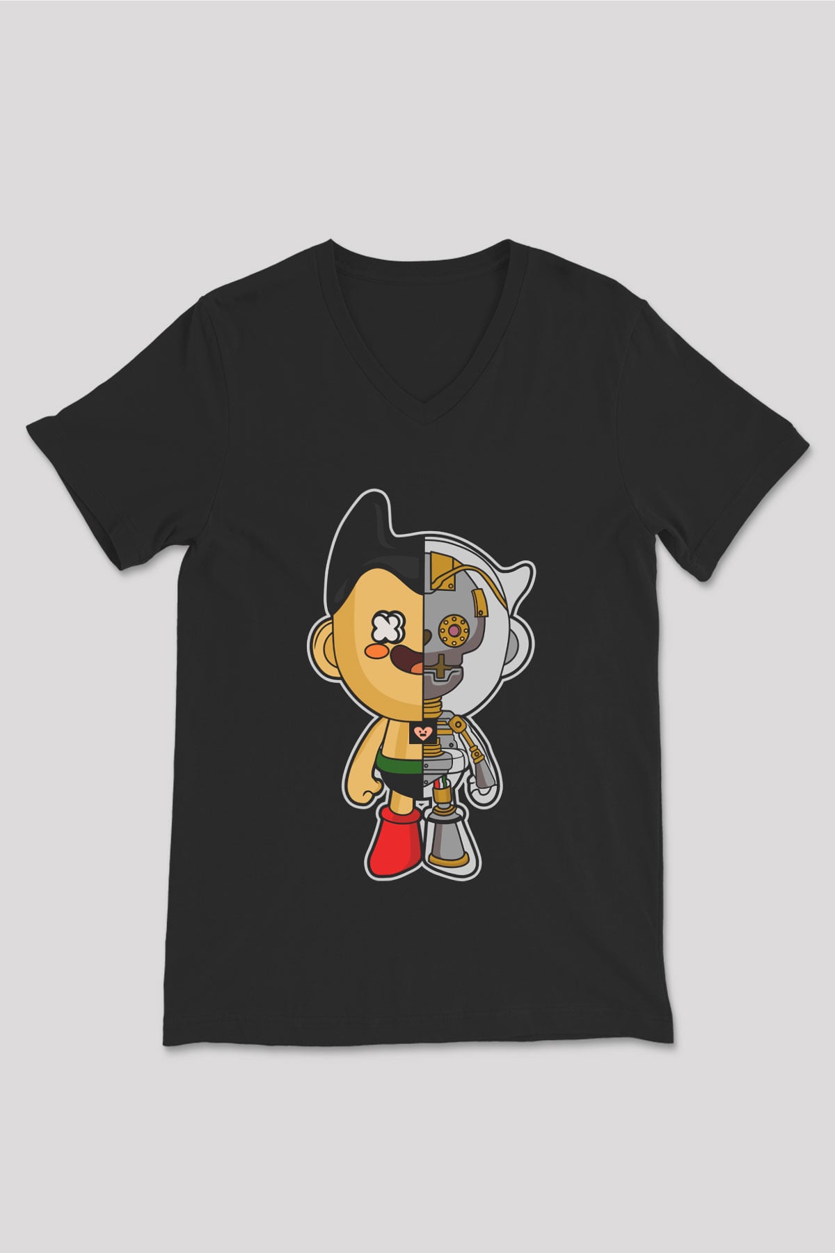 Astroboy Baskılı Unisex Siyah V Yaka Tişört
