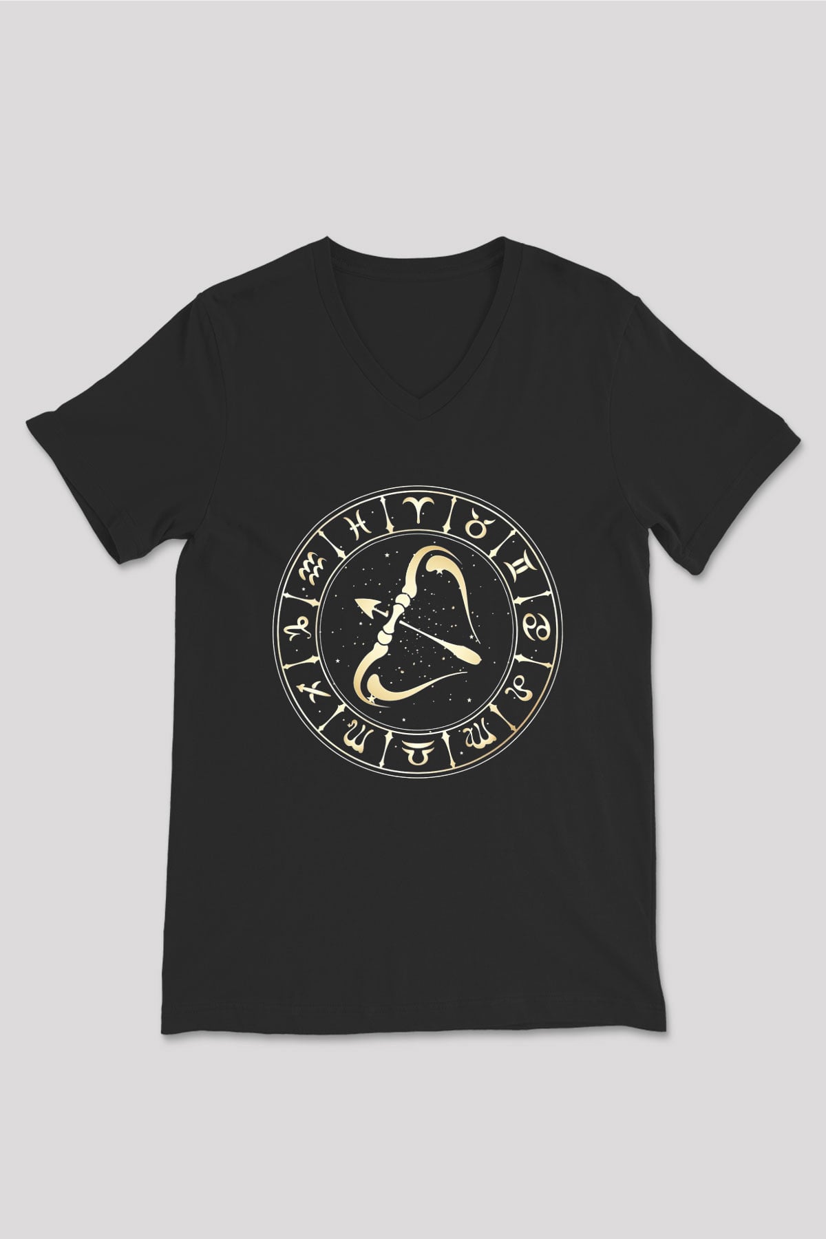 Astrolog Siyah Unisex V Yaka Tişört T-Shirt